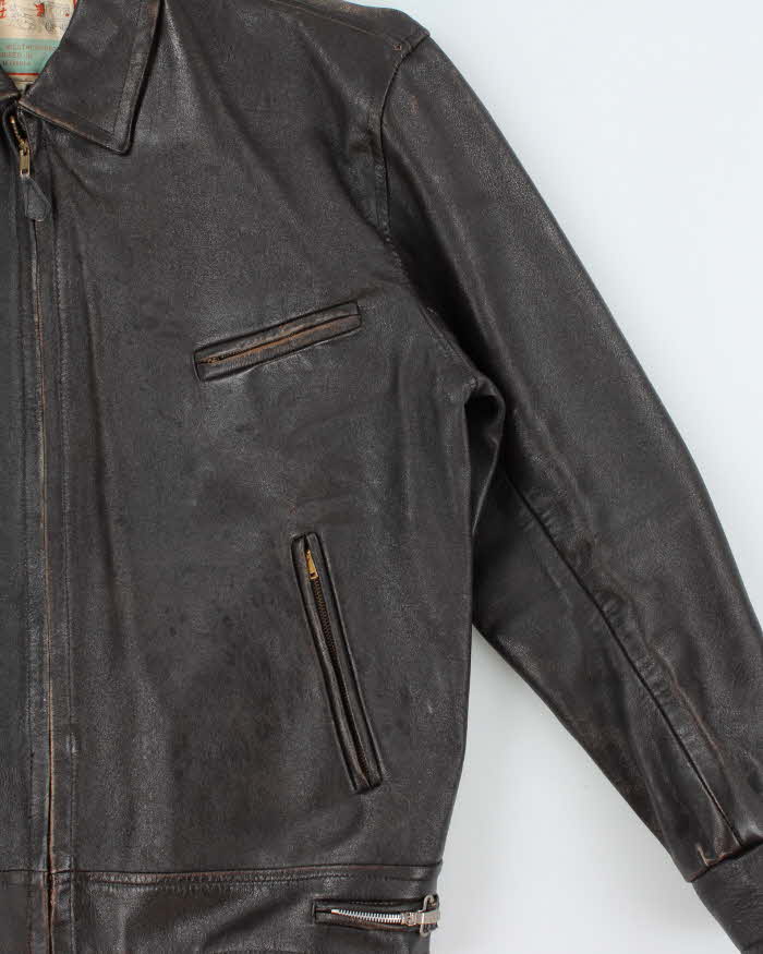 Vintage 1940s Hunner Made In California Goatskin Leather Quilt Lined Biker Jacket - L