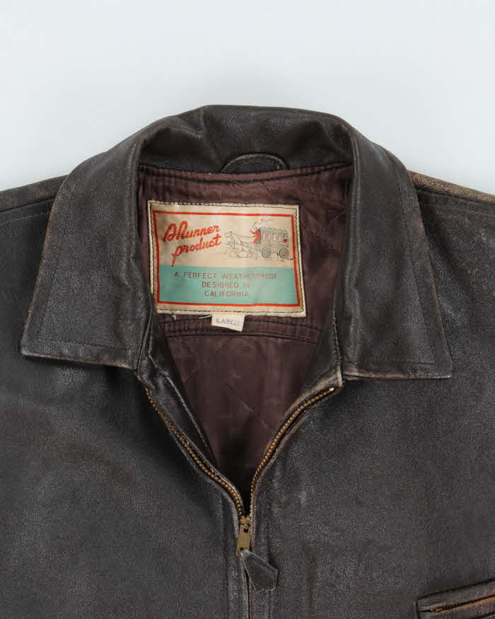 Vintage 1940s Hunner Made In California Goatskin Leather Quilt Lined Biker Jacket - L