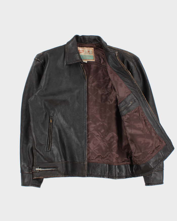 Vintage 1940s Hunner Made In California Goatskin Leather Quilt Lined Biker Jacket - L