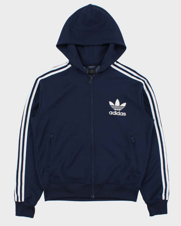 Vintage Y2K 00s Adidas Originals Navy Classic Trefoil Hooded Track Jacket - M