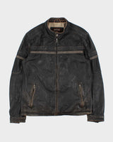 Vintage Y2K 00s Danier Distressed Leather Cafe Racer Moto Jacket - L