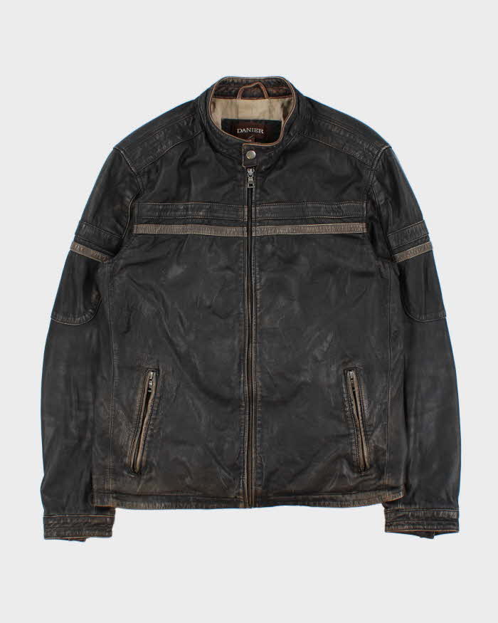 Vintage Y2K 00s Danier Distressed Leather Cafe Racer Moto Jacket - L