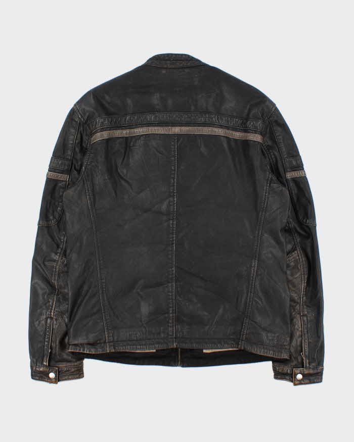 Vintage Y2K 00s Danier Distressed Leather Cafe Racer Moto Jacket - L