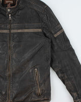Vintage Y2K 00s Danier Distressed Leather Cafe Racer Moto Jacket - L
