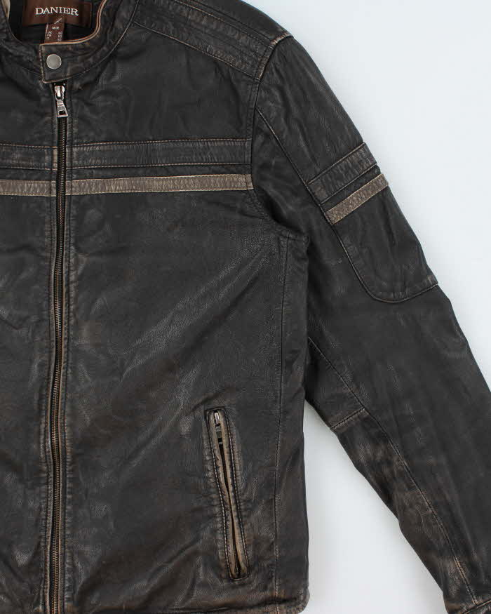 Vintage Y2K 00s Danier Distressed Leather Cafe Racer Moto Jacket - L