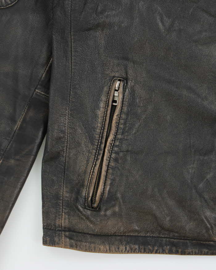 Vintage Y2K 00s Danier Distressed Leather Cafe Racer Moto Jacket - L