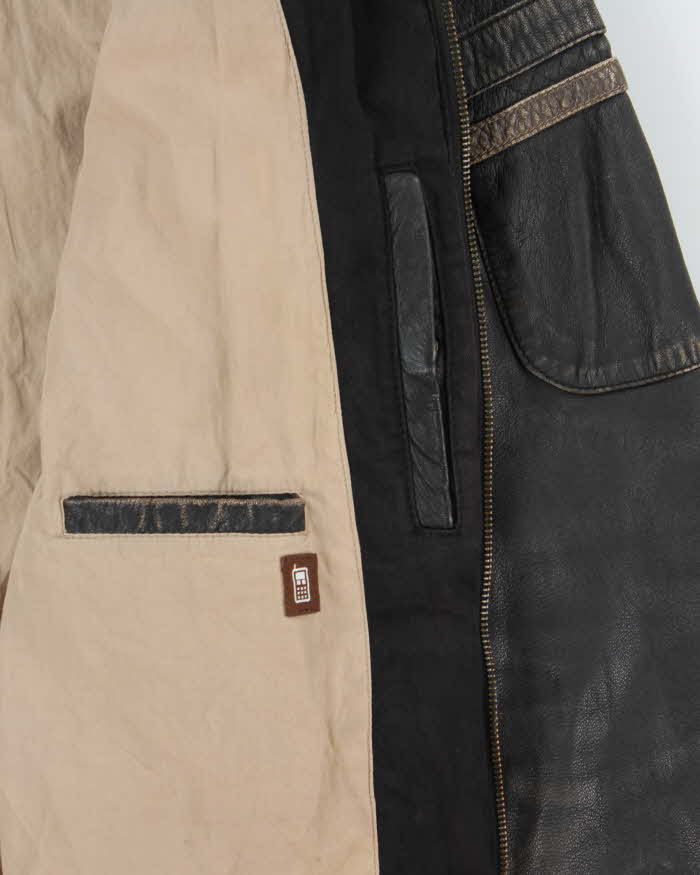 Vintage Y2K 00s Danier Distressed Leather Cafe Racer Moto Jacket - L