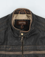 Vintage Y2K 00s Danier Distressed Leather Cafe Racer Moto Jacket - L