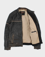 Vintage Y2K 00s Danier Distressed Leather Cafe Racer Moto Jacket - L