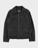Vintage Y2K 00s Guess Jeans Distressed Leather Trucker Jacket - M