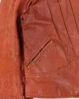 Vintage 1970s Neto Tan Brown Waist Length Pleated Made In Canada Western Leather Jacket - L