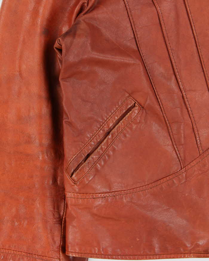 Vintage 1970s Neto Tan Brown Waist Length Pleated Made In Canada Western Leather Jacket - L