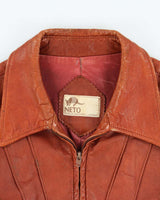 Vintage 1970s Neto Tan Brown Waist Length Pleated Made In Canada Western Leather Jacket - L