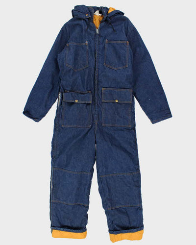 90s Vintage Men's Blue Denim Hooded Overalls - S