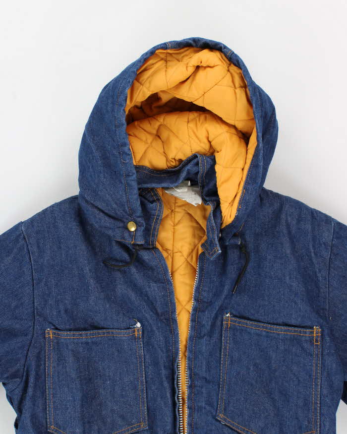 90s Vintage Men's Blue Denim Hooded Overalls - S