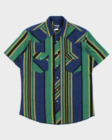 Vintage Y2K 00s Wrangler Striped Pearl Snap Button Short Sleeve Western Shirt - L