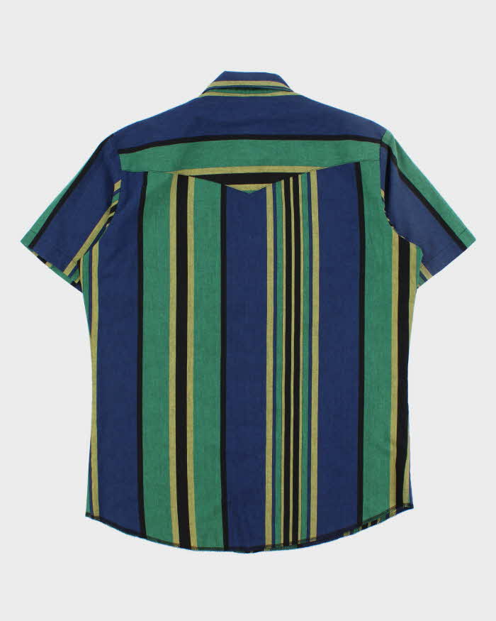 Vintage Y2K 00s Wrangler Striped Pearl Snap Button Short Sleeve Western Shirt - L
