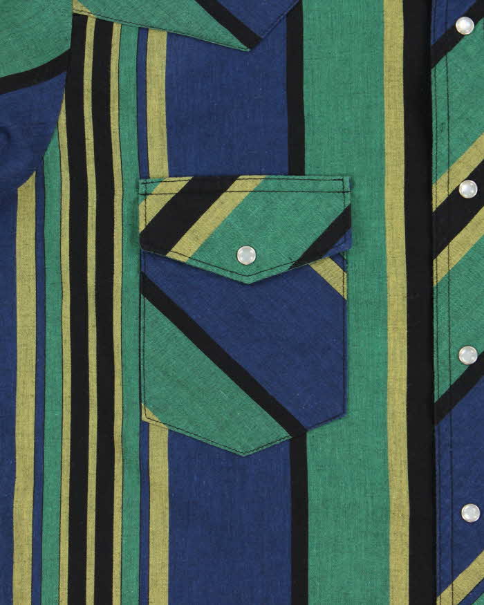 Vintage Y2K 00s Wrangler Striped Pearl Snap Button Short Sleeve Western Shirt - L