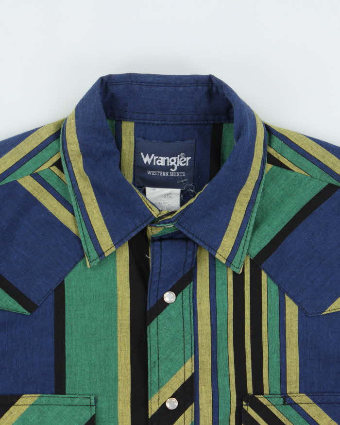 Vintage Y2K 00s Wrangler Striped Pearl Snap Button Short Sleeve Western Shirt - L