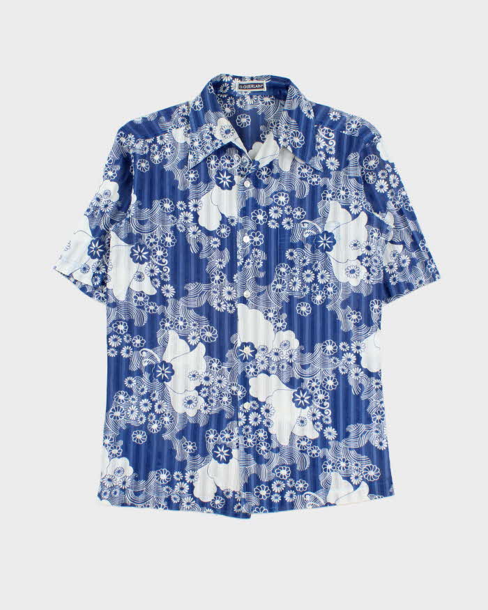 Vintage 1970s G.Guerlain Paris. Kimono Floral Made In Japan Cuban Collared Short Sleeve Shirt - L
