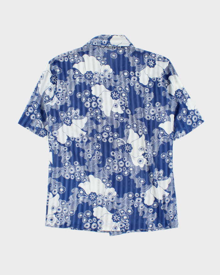 Vintage 1970s G.Guerlain Paris. Kimono Floral Made In Japan Cuban Collared Short Sleeve Shirt - L