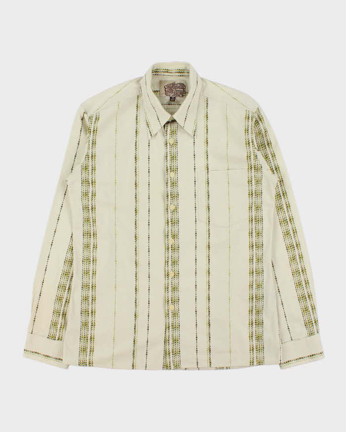 Vintage Y2K 00s Brown Sound Pale Green Striped Long Sleeve Shirt - M
