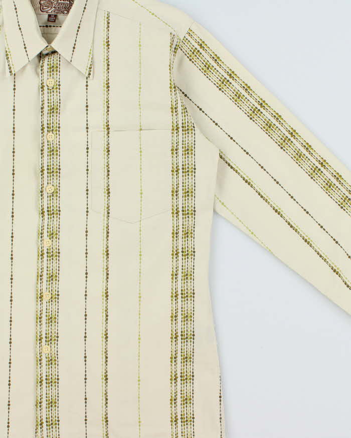 Vintage Y2K 00s Brown Sound Pale Green Striped Long Sleeve Shirt - M