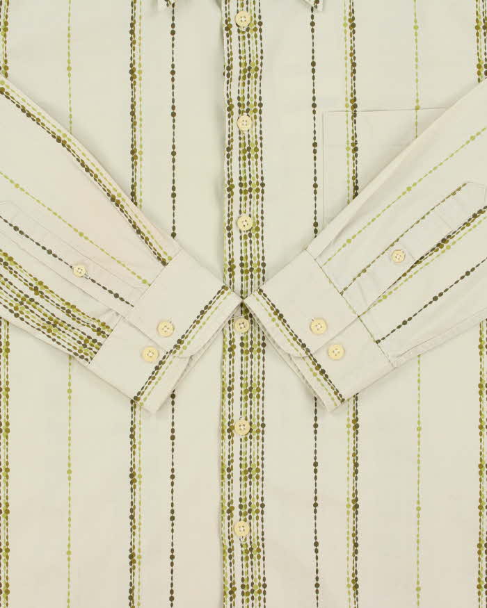 Vintage Y2K 00s Brown Sound Pale Green Striped Long Sleeve Shirt - M