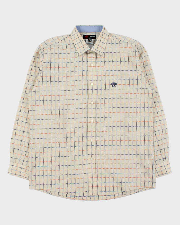 Vintage Y2K 00s Versace Sport Stitch Dotted Check Long Sleeve Shirt - L