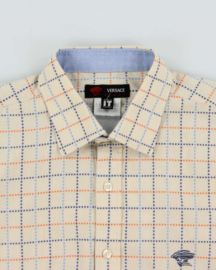 Vintage Y2K 00s Versace Sport Stitch Dotted Check Long Sleeve Shirt - L