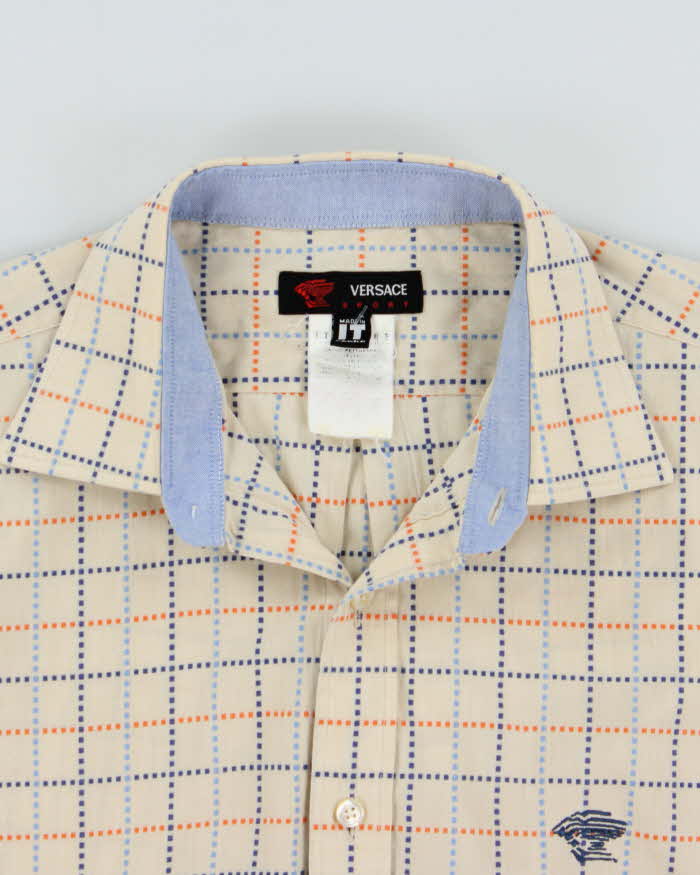Vintage Y2K 00s Versace Sport Stitch Dotted Check Long Sleeve Shirt - L