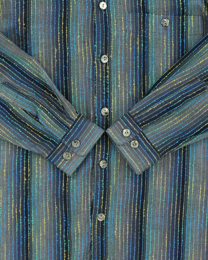 Vintage Y2K 00s Jack Lipson Signature Gradient Textured Striped Long Sleeve Shirt - XL