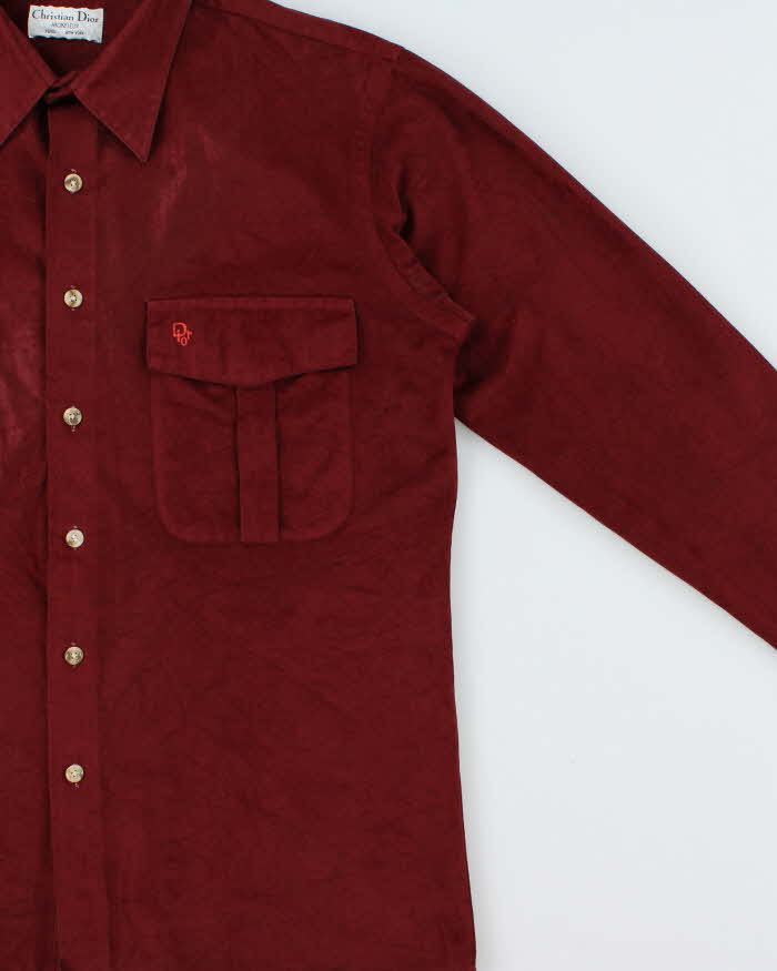 Vintage 1970s Christian Dior Monsieur Velour Long Sleeve Pocket Shirt - M
