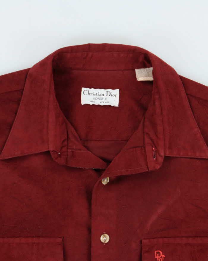Vintage 1970s Christian Dior Monsieur Velour Long Sleeve Pocket Shirt - M