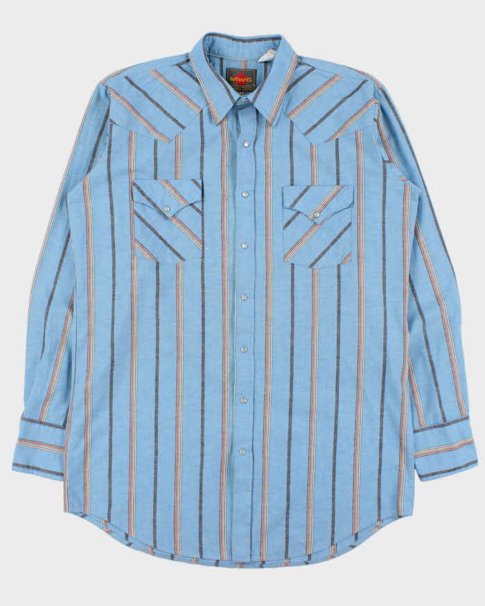 Vintage 1980s MWG Chambray Striped Pearl Snap Button Long Sleeve Western Shirt - XXL