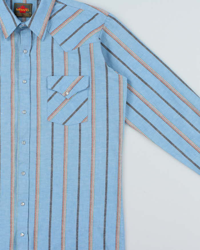 Vintage 1980s MWG Chambray Striped Pearl Snap Button Long Sleeve Western Shirt - XXL