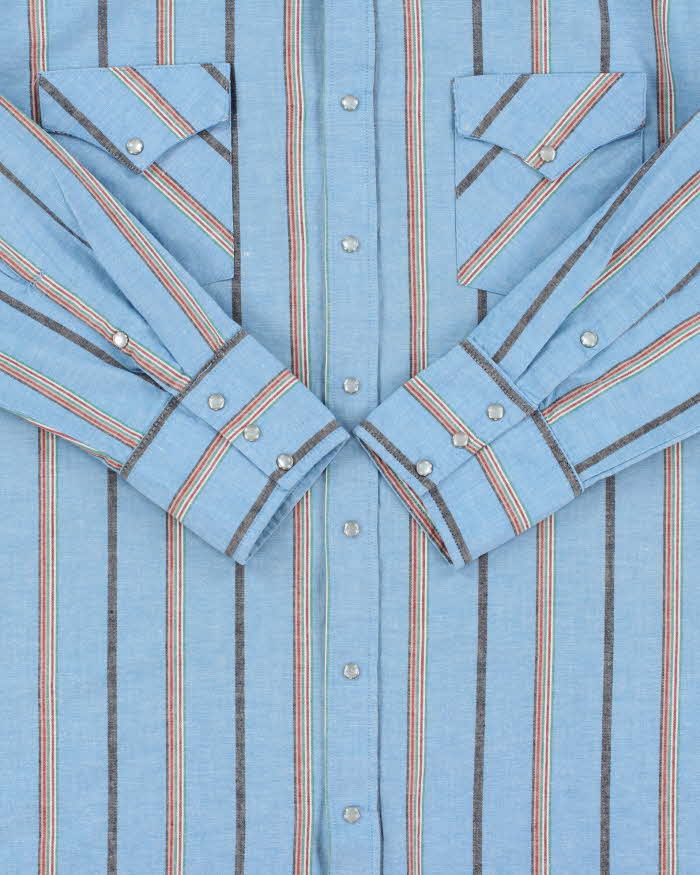 Vintage 1980s MWG Chambray Striped Pearl Snap Button Long Sleeve Western Shirt - XXL