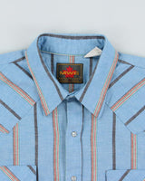 Vintage 1980s MWG Chambray Striped Pearl Snap Button Long Sleeve Western Shirt - XXL