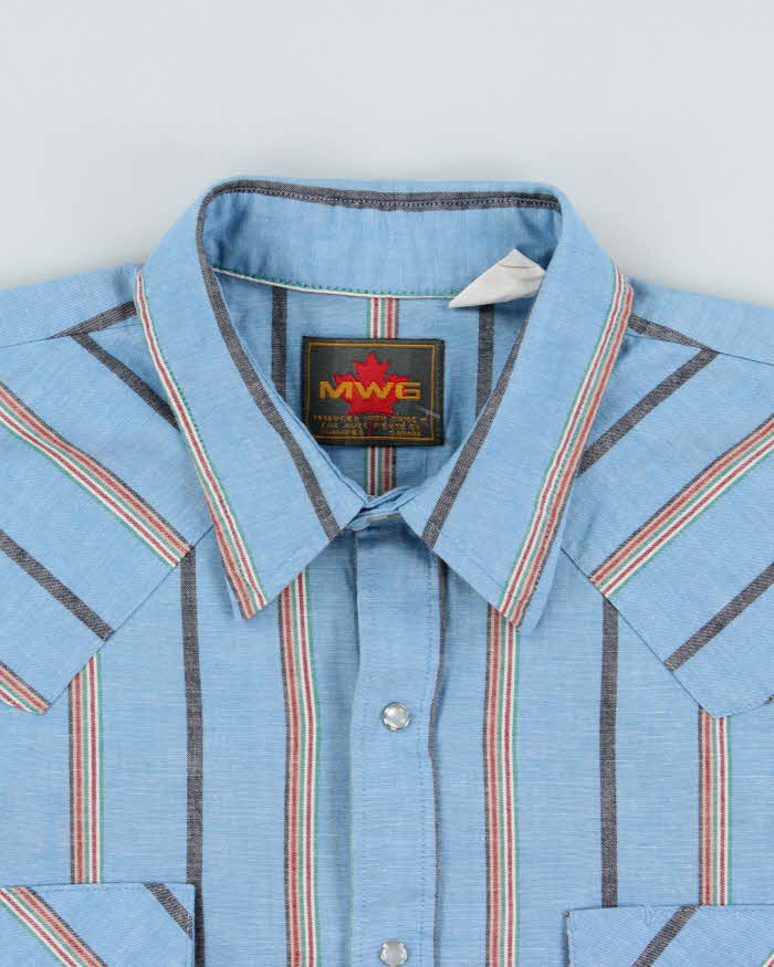 Vintage 1980s MWG Chambray Striped Pearl Snap Button Long Sleeve Western Shirt - XXL