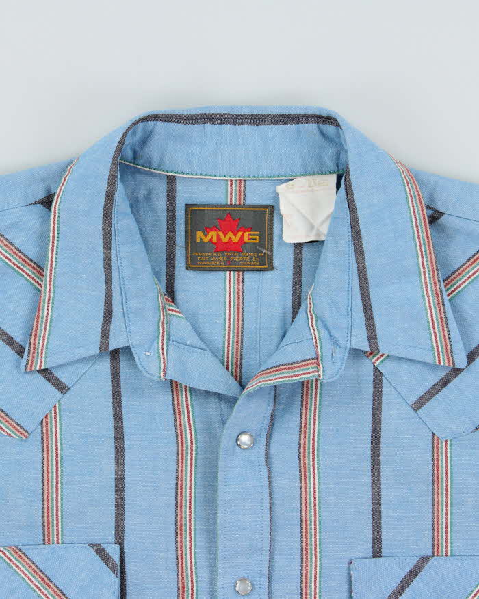 Vintage 1980s MWG Chambray Striped Pearl Snap Button Long Sleeve Western Shirt - XXL