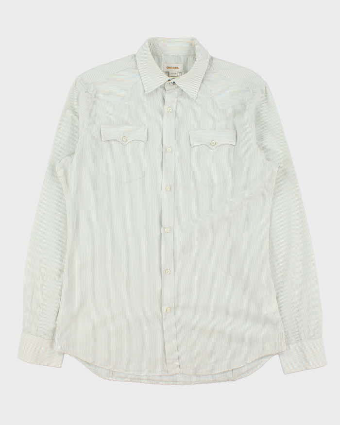 Vintage Y2K 00s Diesel Sage Green Striped Long Sleeve Western Shirt - XL