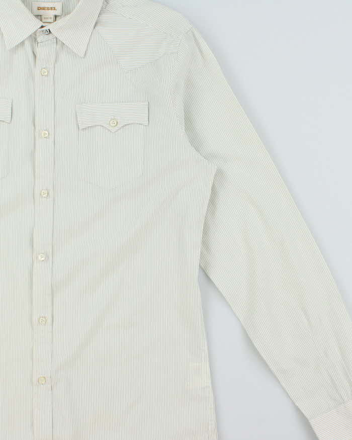Vintage Y2K 00s Diesel Sage Green Striped Long Sleeve Western Shirt - XL