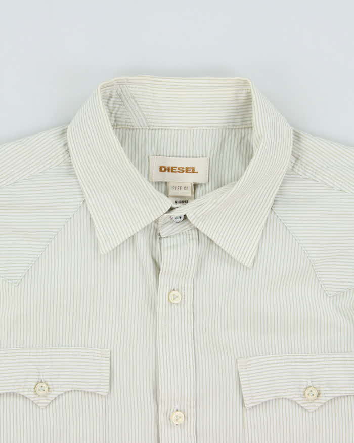 Vintage Y2K 00s Diesel Sage Green Striped Long Sleeve Western Shirt - XL