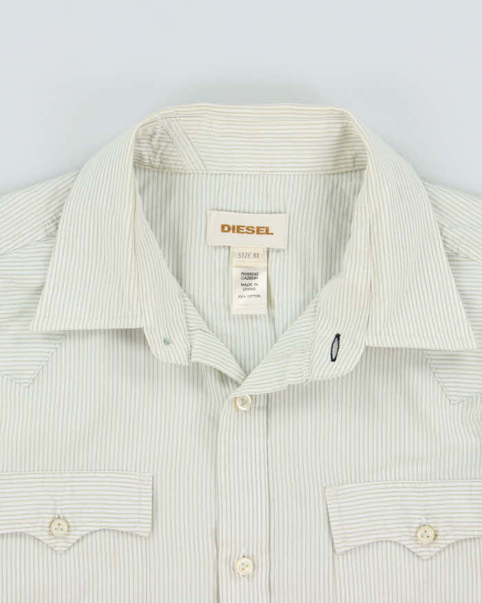 Vintage Y2K 00s Diesel Sage Green Striped Long Sleeve Western Shirt - XL