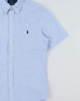 Vintage Ralph Lauren Striped Seer Sucker Slim Fit Short Sleeve Shirt - M