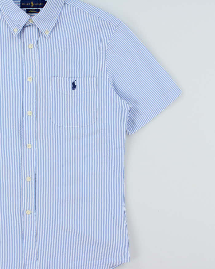 Vintage Ralph Lauren Striped Seer Sucker Slim Fit Short Sleeve Shirt - M