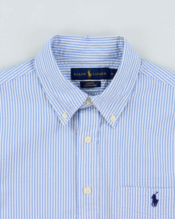 Vintage Ralph Lauren Striped Seer Sucker Slim Fit Short Sleeve Shirt - M