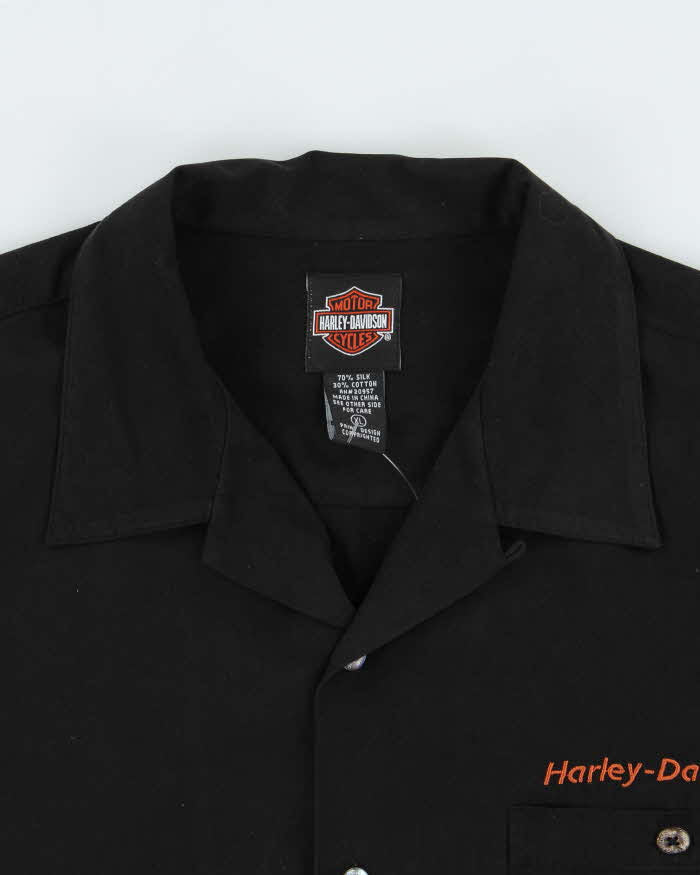Vintage 1990s Harley Davidson Embroidered Silk Blend Short Sleeve Shirt - XL