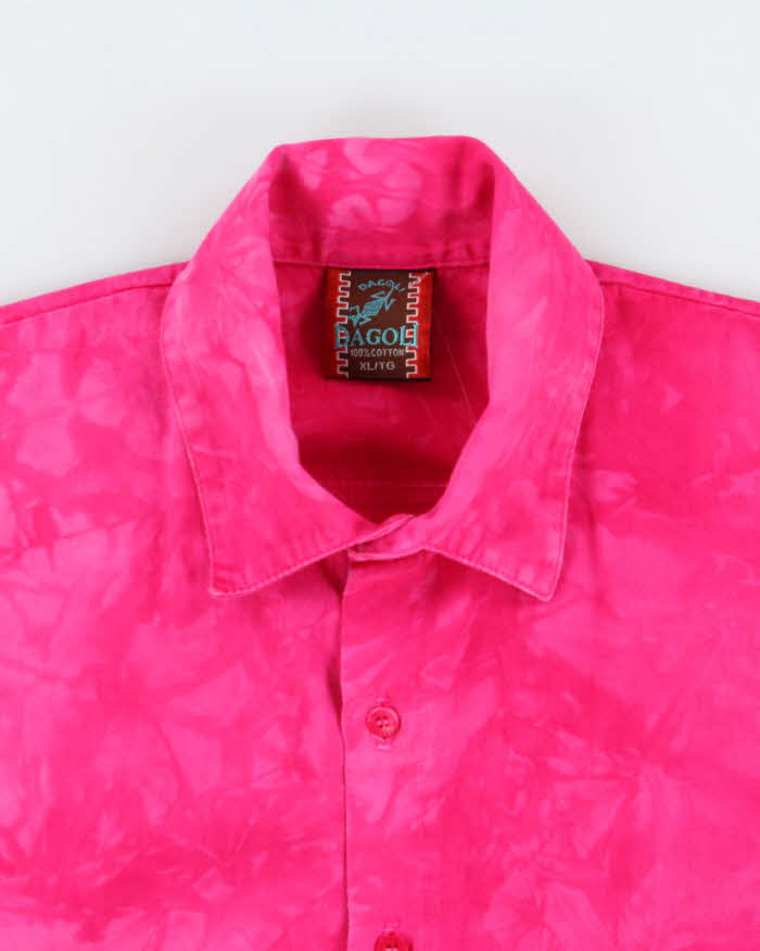 Vintage 1990s Dagoli Hot Pink Tie-Dye Made In Canada Short Sleeve Shirt - XL