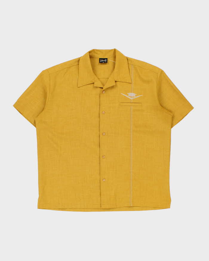 Vintage Steady Mustard Yellow Embroidered Made In USA Bowling Shirt - XL